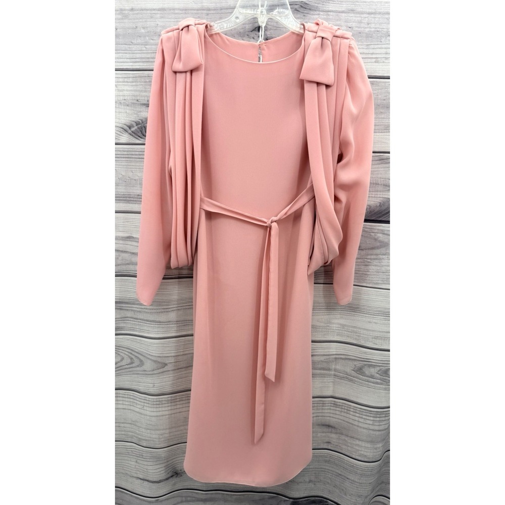 VINTAGE 1980'S DARCY ROSE PINK DRAPED SHOULDER DRESS - Women's Size 13/14
